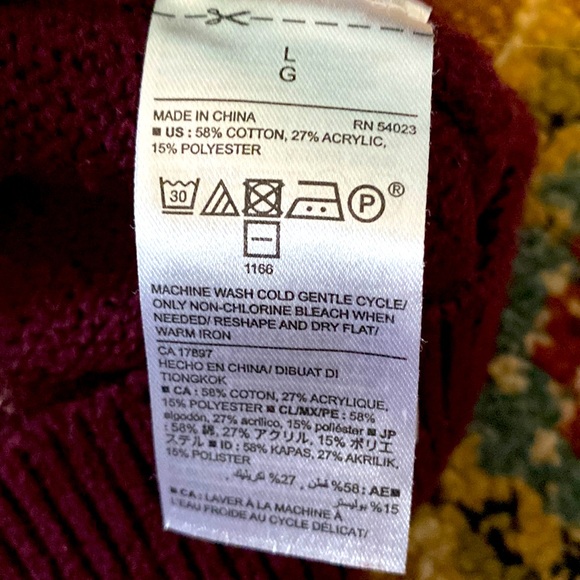 OLD NAVY SWEATER - Wine/Cream Long Sleeve Crew Neck Size Large - Picture 5 of 5